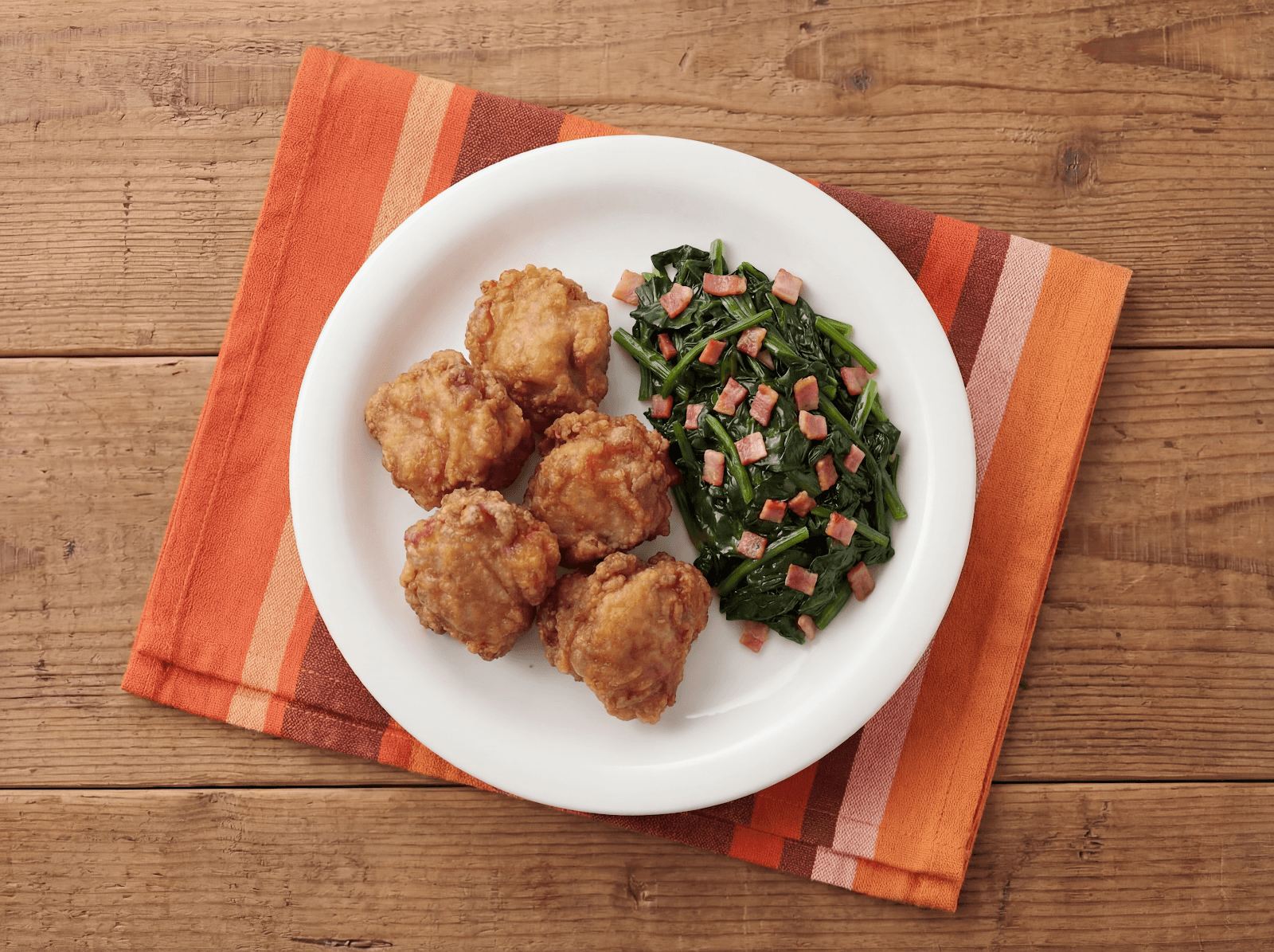 鶏肉の竜田揚げ＆ほうれん草のベーコンソテー弁当（2月中旬発送予定）