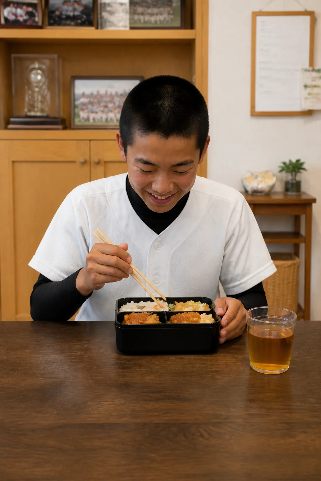 お弁当を食べる男性