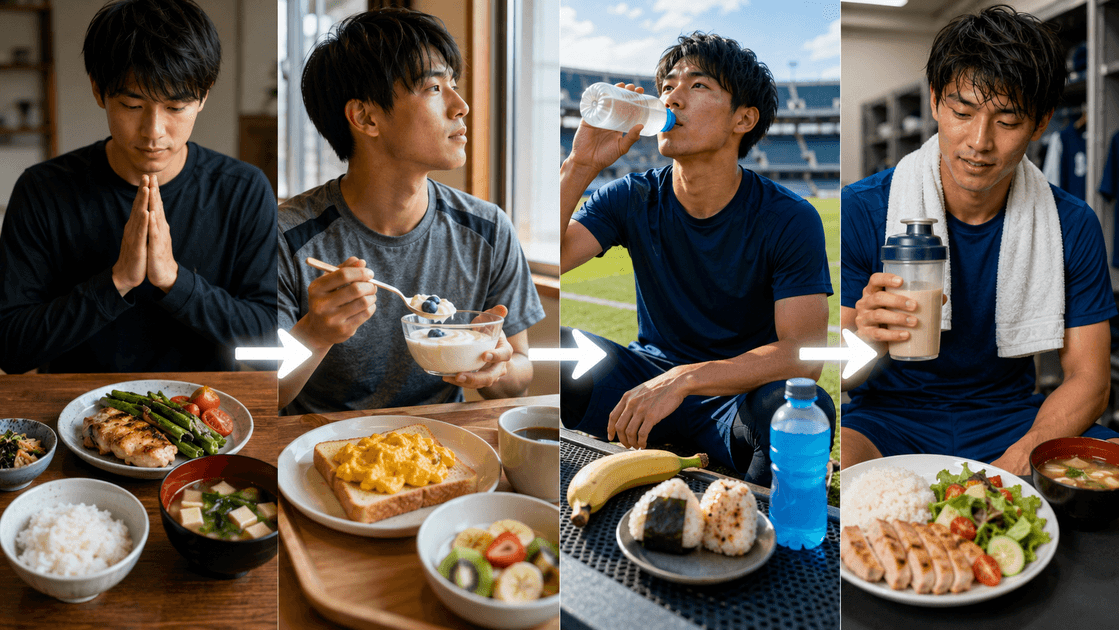 試合の日、何をいつ食べるか。前日から試合後までの流れ